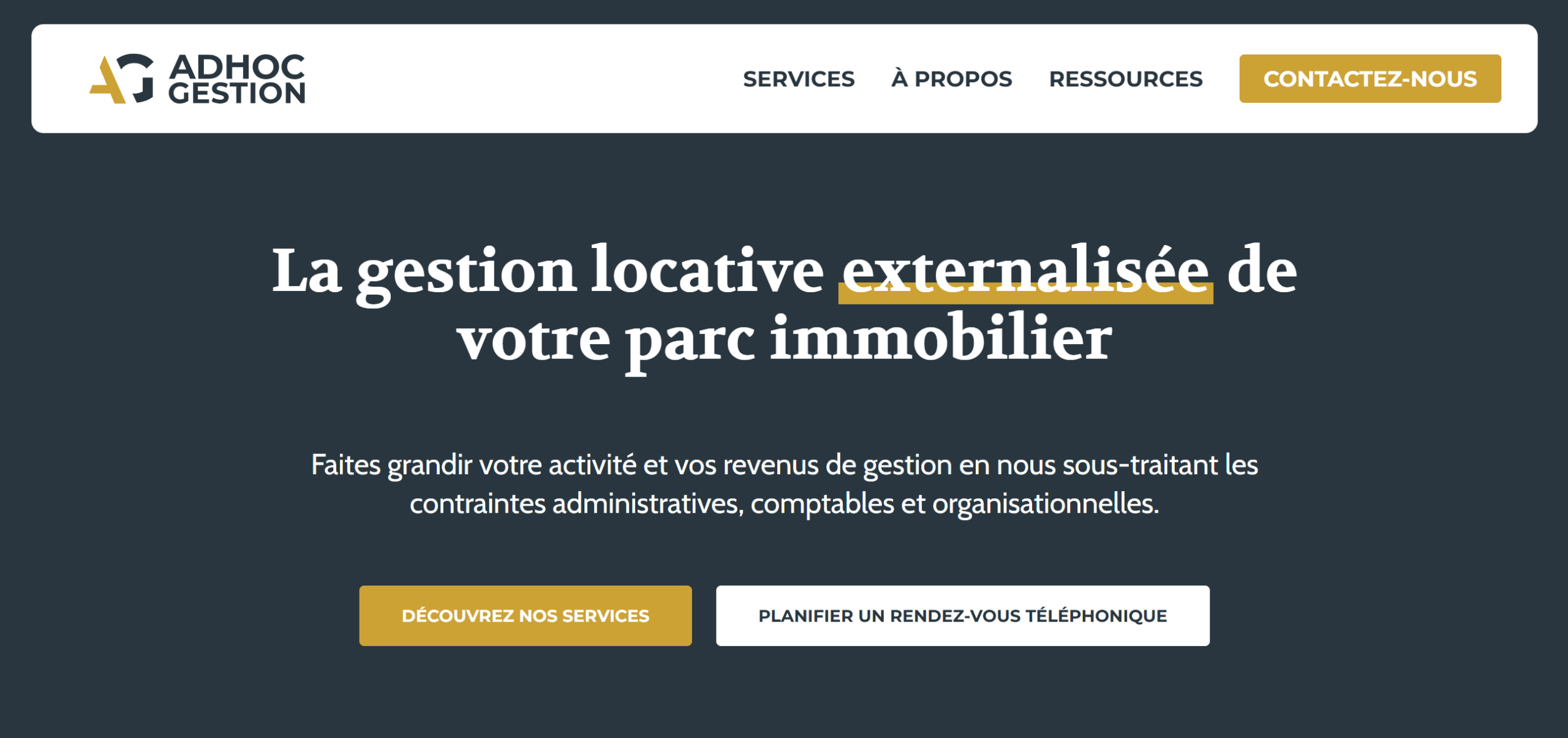 capture d'écran du site adhoc gestion